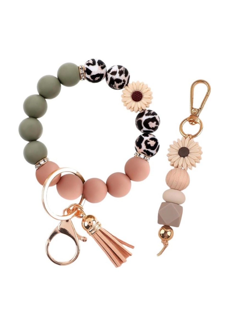 2 Piece Silicone Beaded Wristlet Bag Charm Keychain